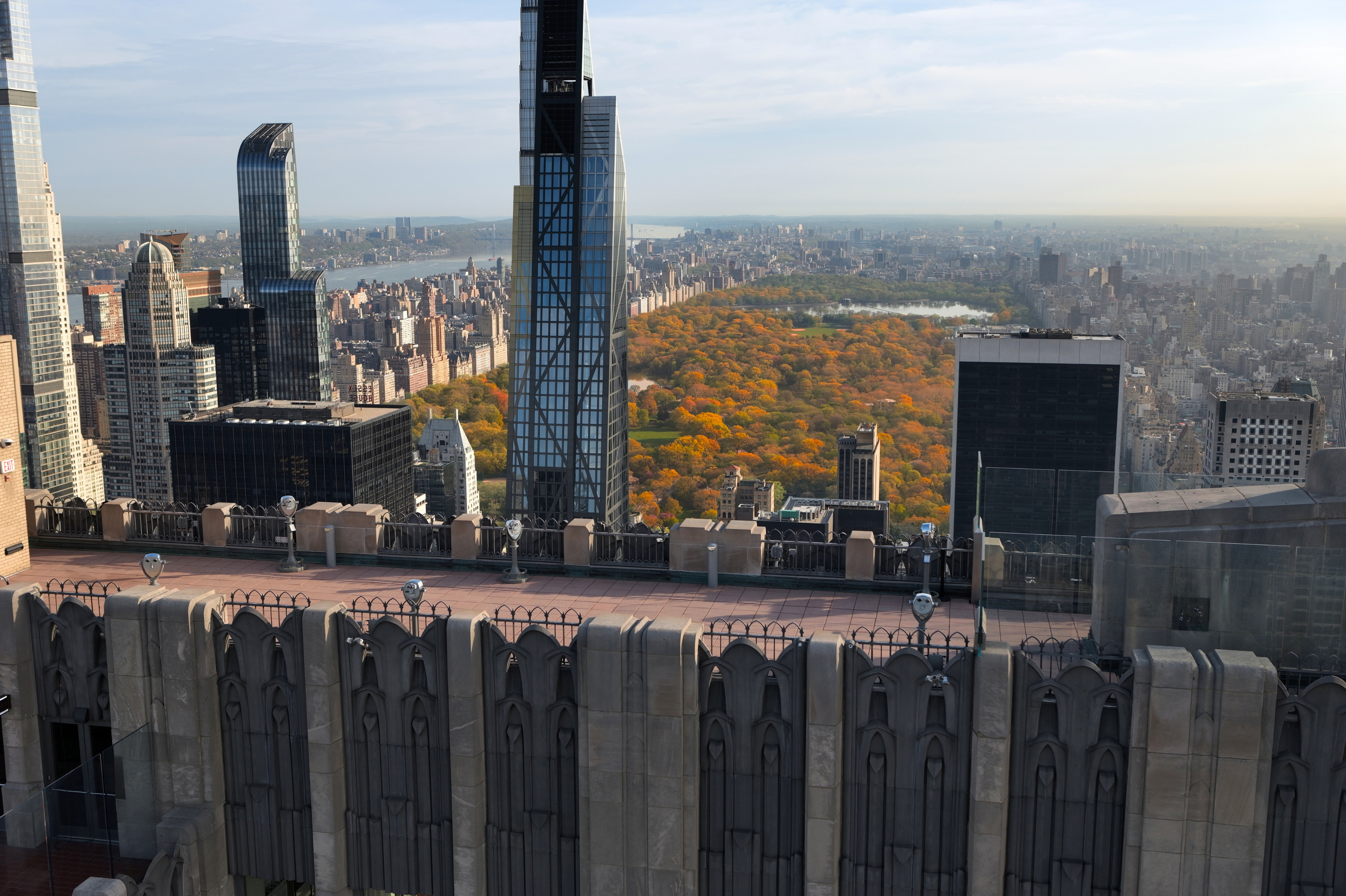 fall view of central park from top of the rock