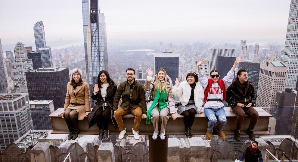 Group of people on The Beam at Top of the Rock