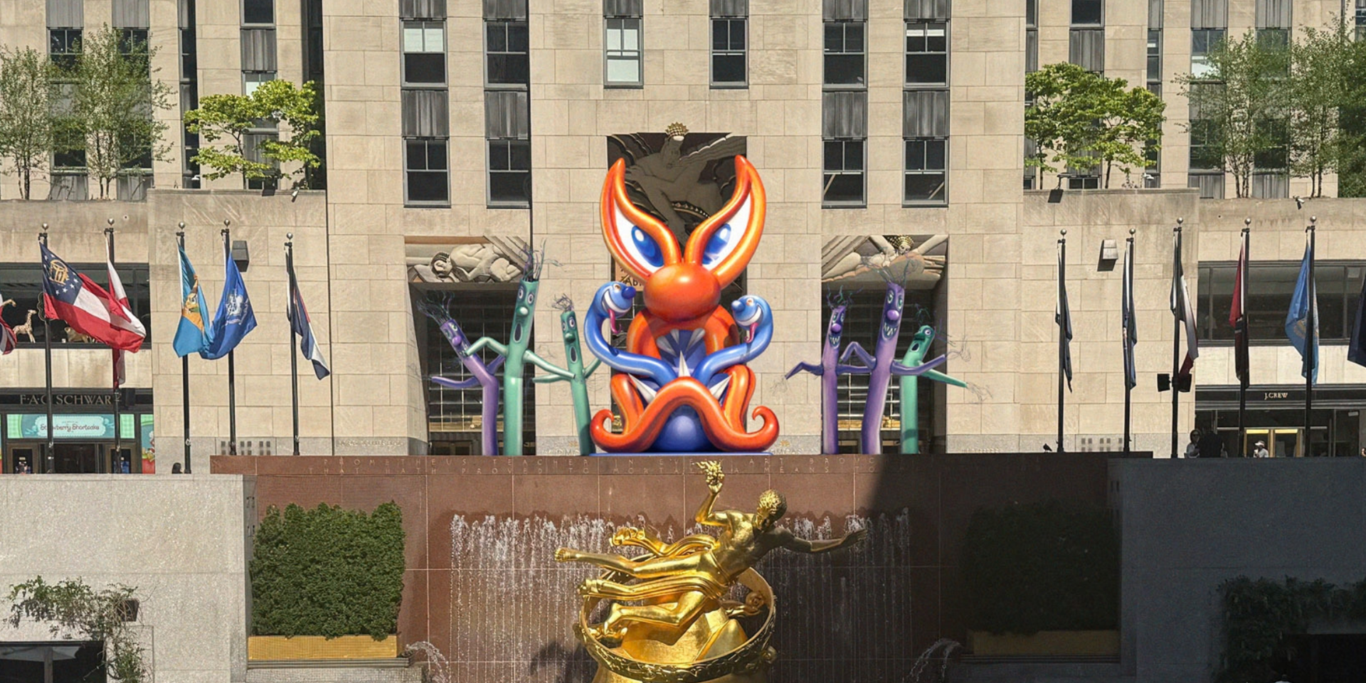 artwork in window at rockefeller center