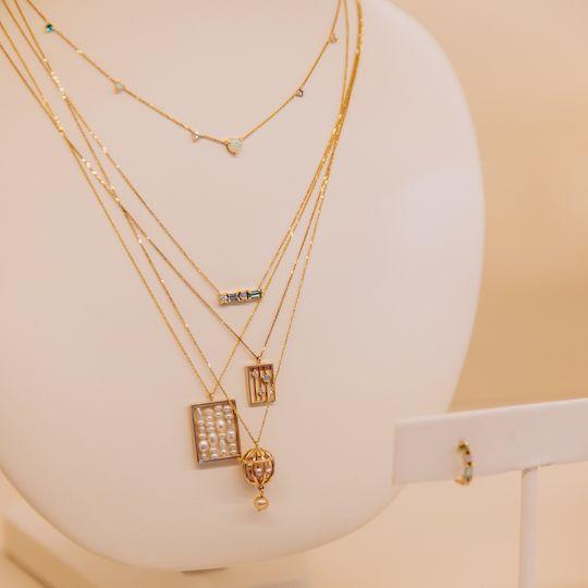 Necklaces on display at Catbird's new store at Rockefeller Center