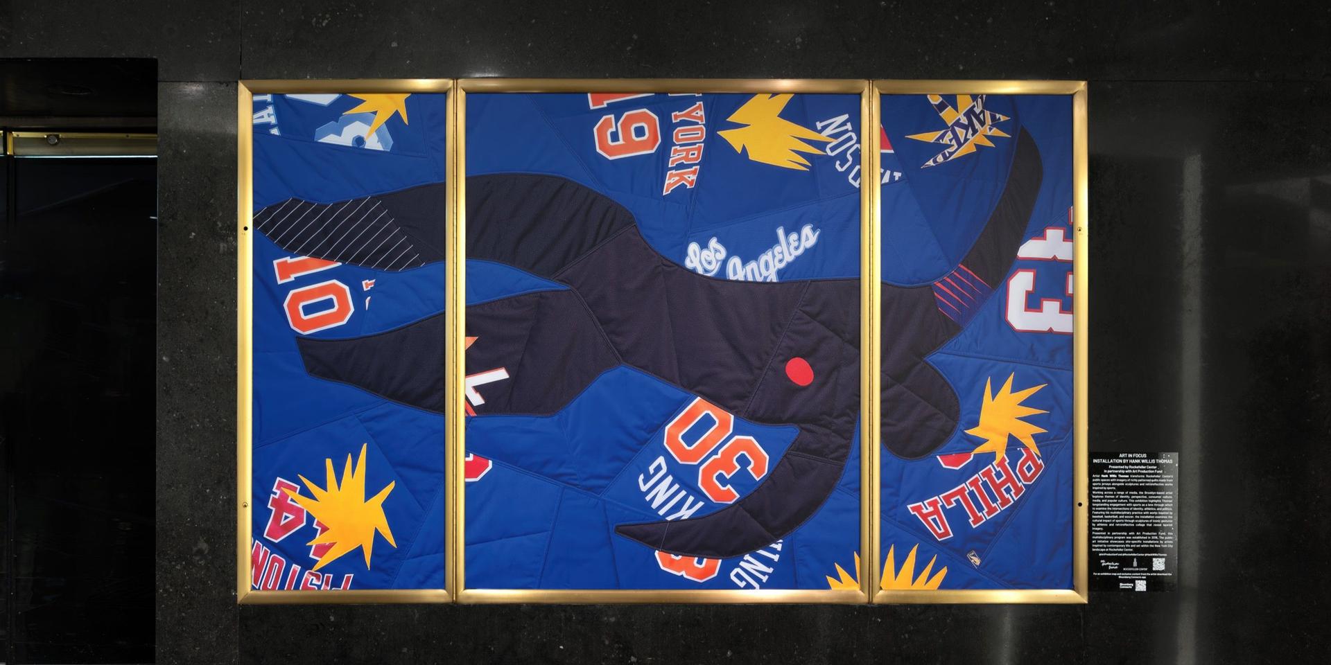 artwork in window at rockefeller center