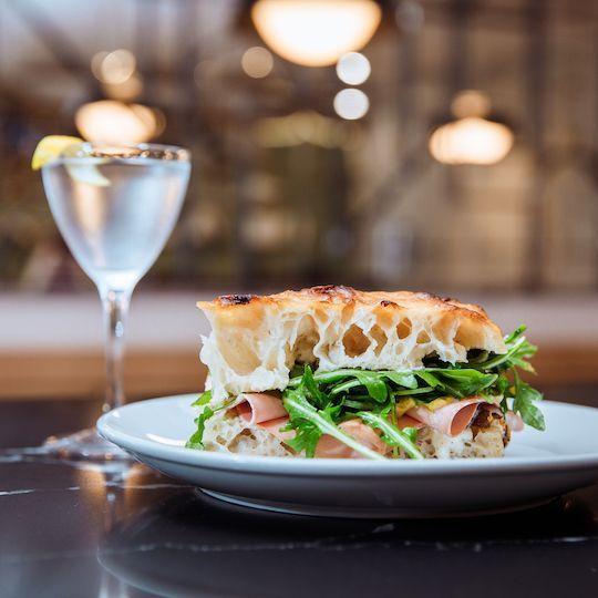 Big Chef Sandwich and cocktail from 21 Greenpoint at Rockefeller Center